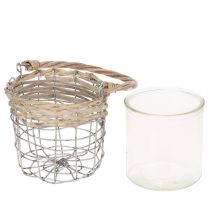 Artikel Windlicht Hängeleuchte Metall Glas Weidengeflecht Ø13 cm H12 cm 2er-Set