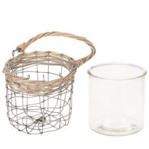 Artikel Windlicht Glas und Metall mit Weidenhenkel 14,5 cm 2 Stück