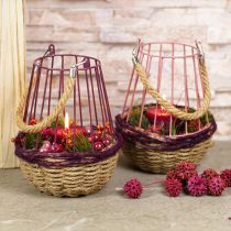 Artikel Windlicht mit Henkel und Glas Lila Natur Ø18cm H22cm