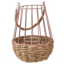 Artikel Windlicht mit Henkel und Kerzenglas Rosa Natur Ø18cm H22cm