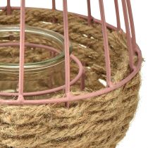 Artikel Windlicht Rosa mit Hanfseil und Kerzenglas Ø18cm H22cm