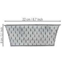 Artikel Zinkschale rechteckig mit Rautenmuster 22cm x 12cm Grau für Innen- und Aussendekoration