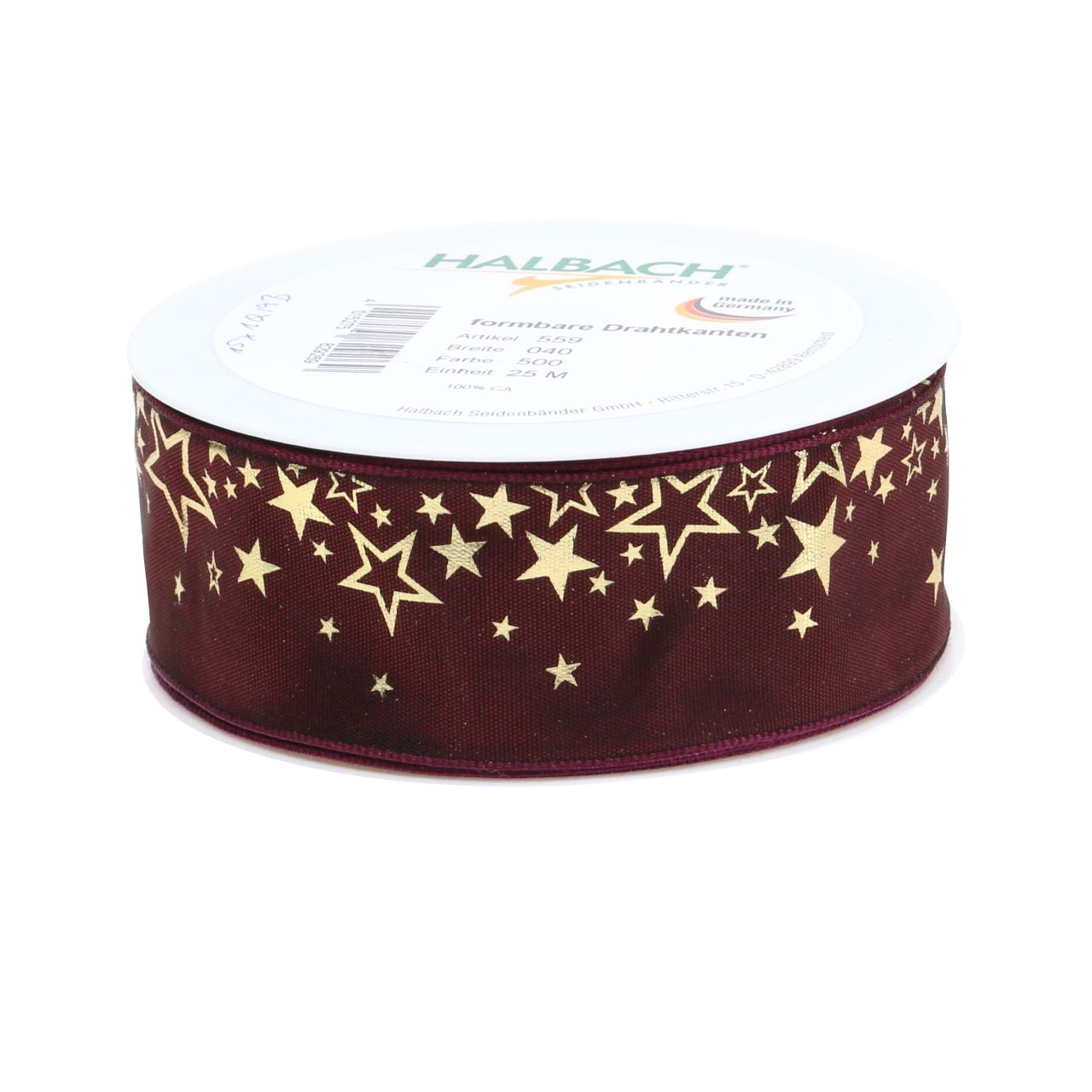  Floristik24.ch Dekoband Stern-Muster Rot-Gold 40mm 25m Motiv 