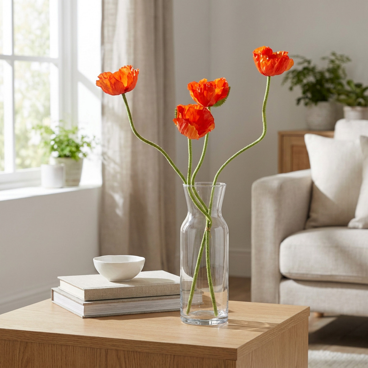 Künstliche Mohnblumen Orange 58–74cm 3 Stück