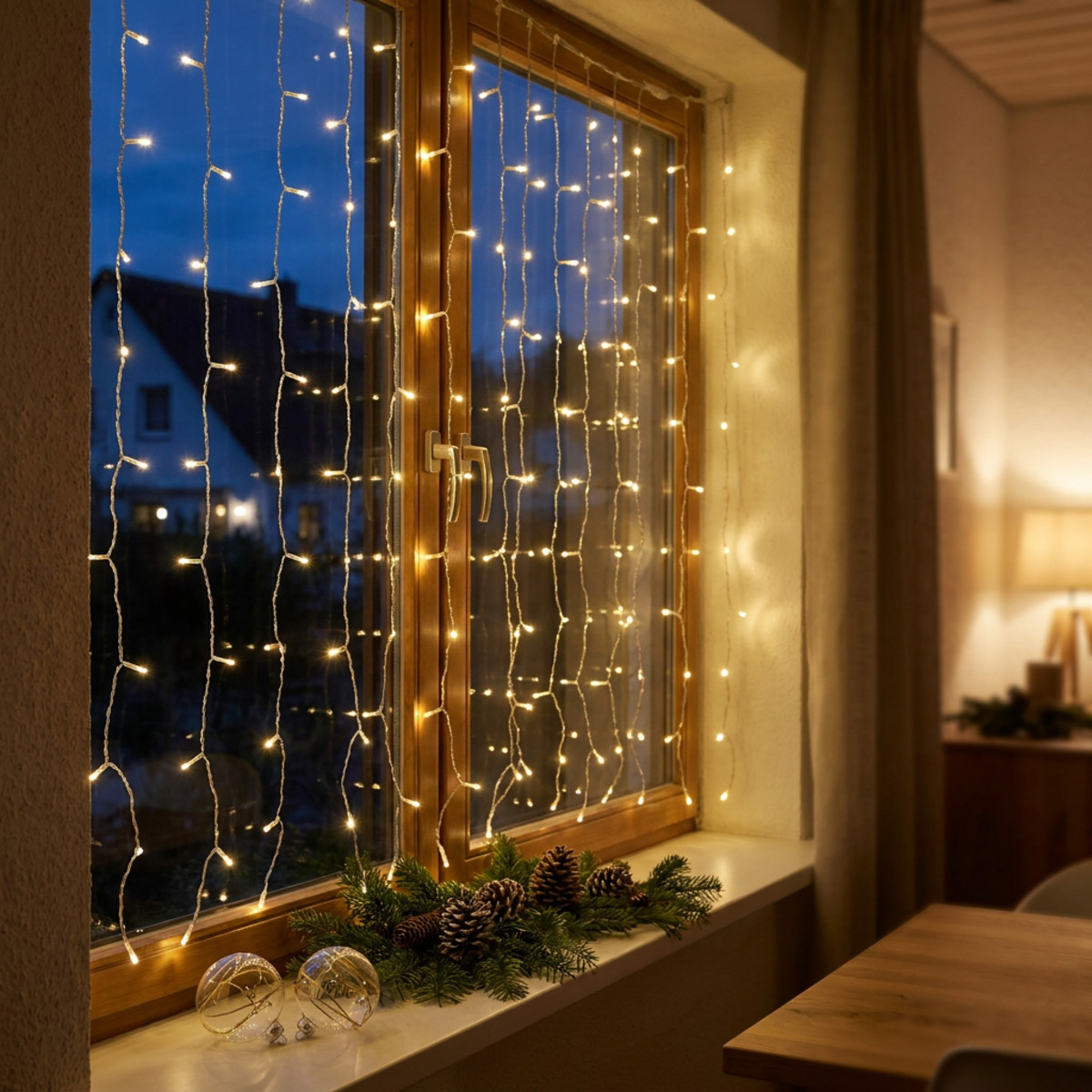 Lichtervorhang LED warmweiss 120 Lichter Innen