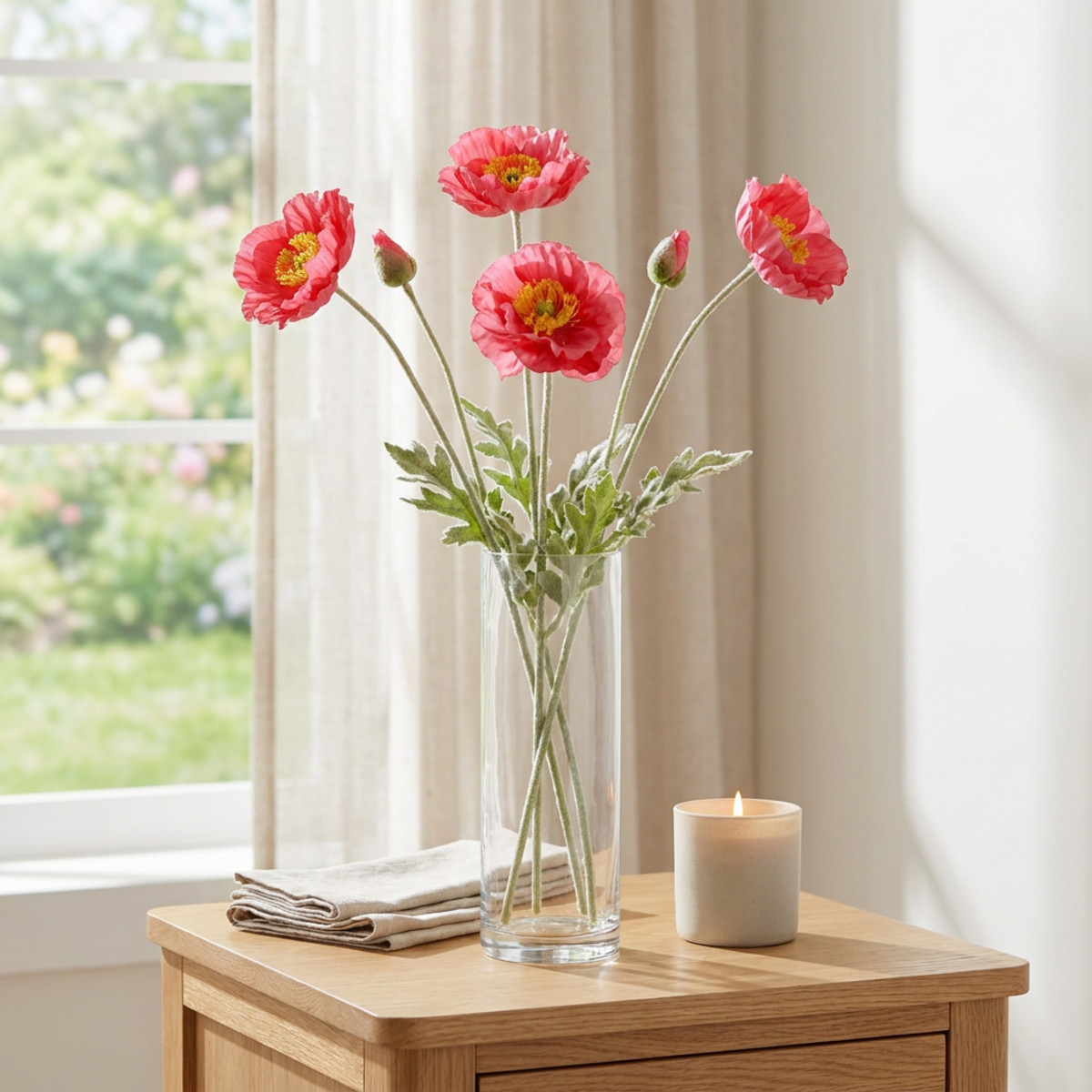 Mohnblumen künstlich Rosa 78cm 3 Stiele