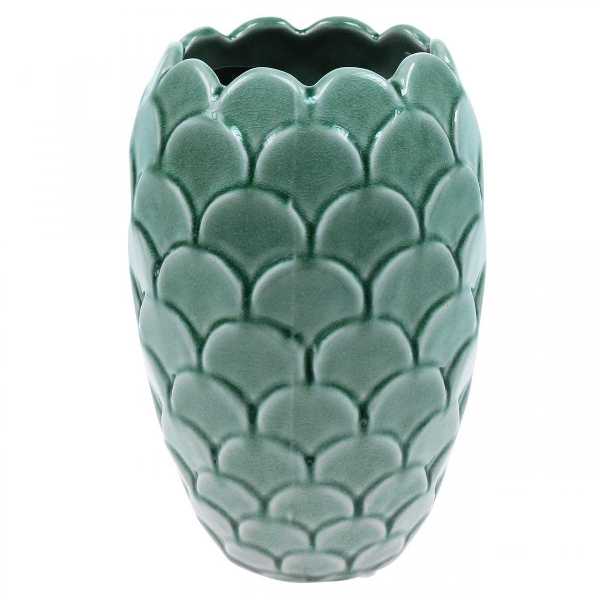 Keramik Blumenvase Grün Crackle-Optik Ø15cm H22cm