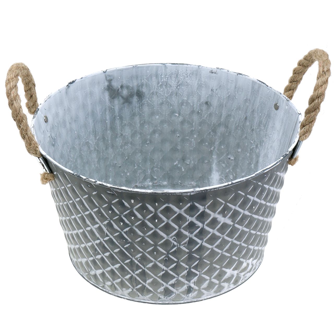 Zinkschale Raute mit Seilgriffen Grau Ø28cm H16cm-64051 einkaufen in