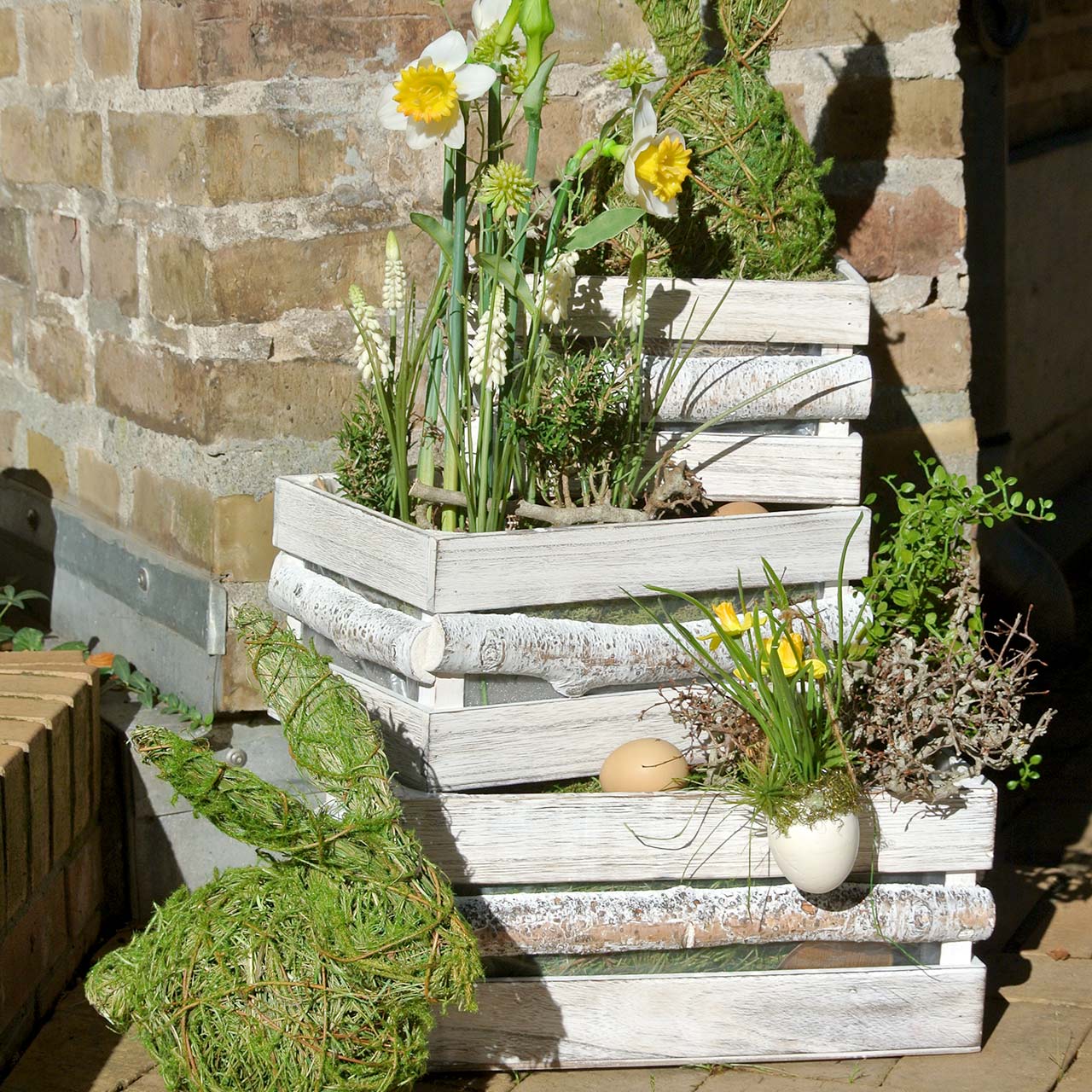 Pflanzgefäß Holzkiste Weiß gewaschen 37/31/25cm 3er-Set-67693 einkaufen