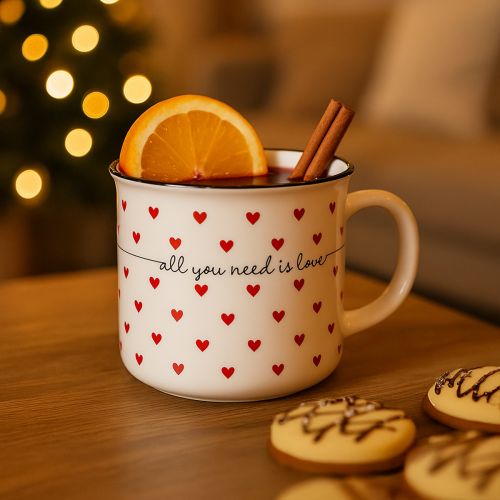 Floristik24 Tasse mit Herzen Keramiktasse Weiß Rot Ø9cm H9cm