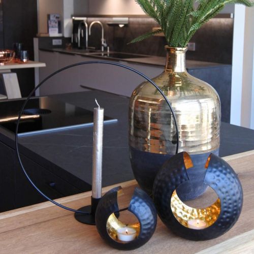 Floristik24 Deko Vase Schwarz/Gold Blumenvase Keramik Ø18cm H29cm