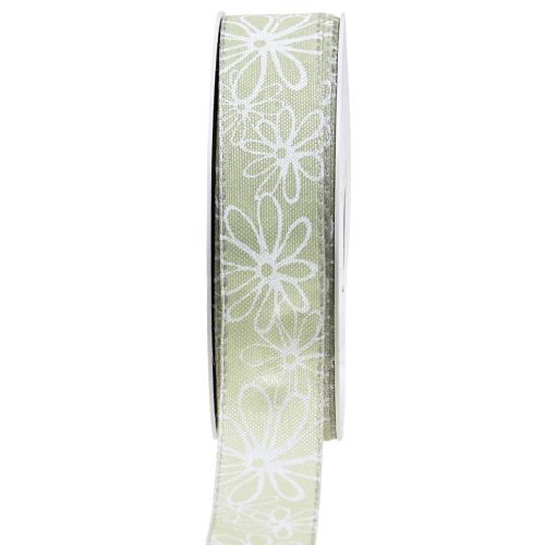 Floristik24 Geschenkband Grün Blumen Schleifenband Pastell 25mm 18m