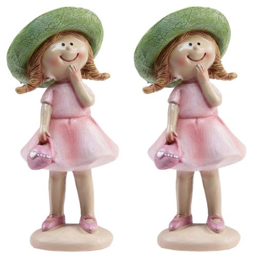 Floristik24 Dekofiguren Mädchen mit Hut Rosa Grün 6,5x5,5x14,5cm 2St