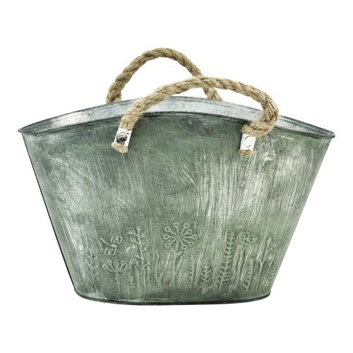 Floristik24 Blumentopf mit Griffen Tasche Metall Jute 24,5×17×15,5cm