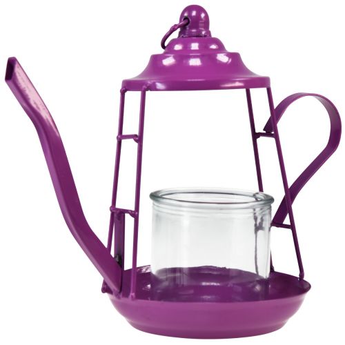 Artikel Teelichthalter Glas Windlicht Teekanne Pink Ø13cm H22cm