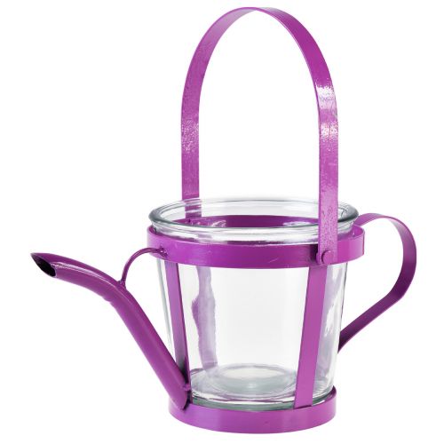 Artikel Windlicht Glas Deko Gießkanne Metall Pink Ø14cm H13cm