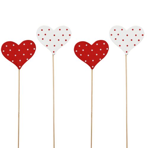 Herzen Rot und Weiß gepunktet Blumenstecker Holz 6×5cm 18St