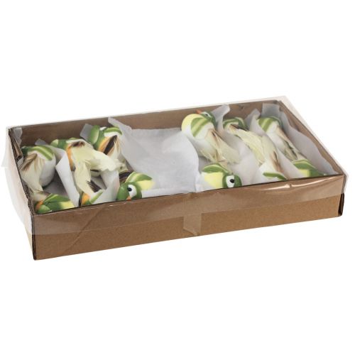 Floristik24 Federvogel am Draht Deko Vogel mit Federn Grün Orange 4cm 12 St