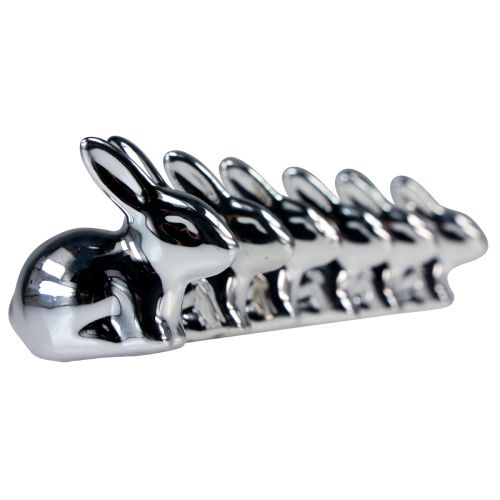Floristik24 Osterhasen Keramik Sitzend Metall Optik Silber 5,5cm 6St