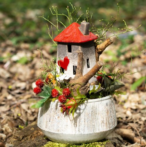 Floristik24 Liebevolle Keramik-Häuser – Herzdesign, Rot & Natur, 17.5 cm – Romantische Deko für zu Hause 2 St