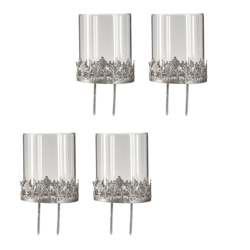 Floristik24 Teelichthalter zum Stecken mit Glas Silber Antik Ø7cm 4 St