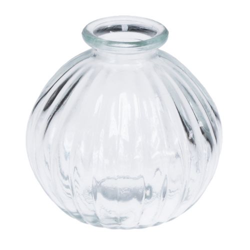 Kleine Glasvase Kugelvase Vase klar Rillen Ø8,5cm H8cm