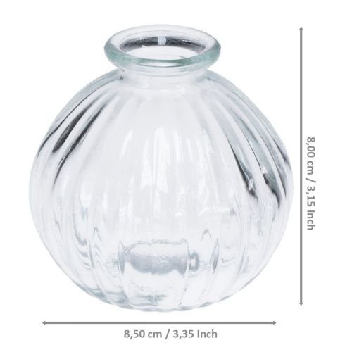 Artikel Kleine Glasvase Kugelvase Vase klar Rillen Ø8,5cm H8cm