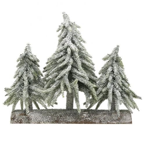 Floristik24 Mini Weihnachtsbaum Trio auf Holzscheit Weihnachtsdeko 28cm