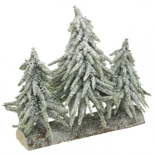 Floristik24 Mini Weihnachtsbaum Trio auf Holzscheit Weihnachtsdeko 28cm