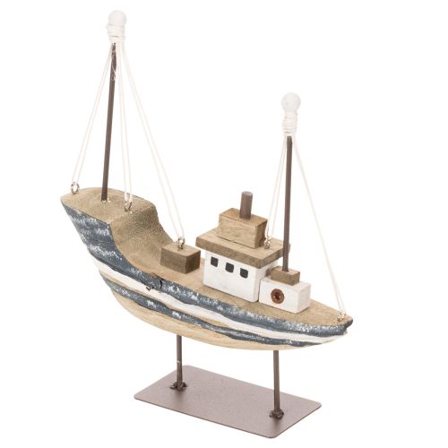 Maritimes Deko-Schiff Holz mit Metallstandfuss 20 cm mehrfarbig