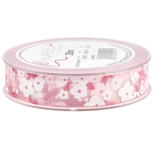 Artikel Organzaband Rosa mit Blumen Geschenkband 20mm 20m