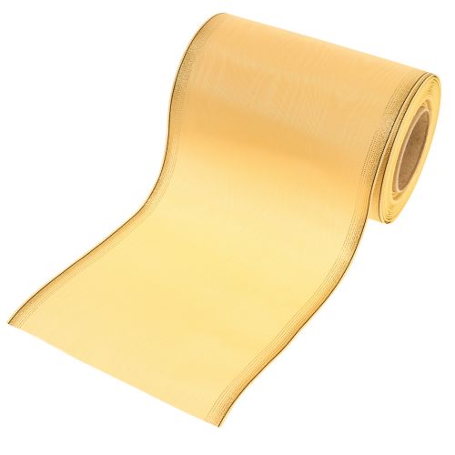 Artikel Moiré Kranzband Gelb mit Goldverzierung, Dekoband Floristik, Acetat/Polyester 150mm x 25m