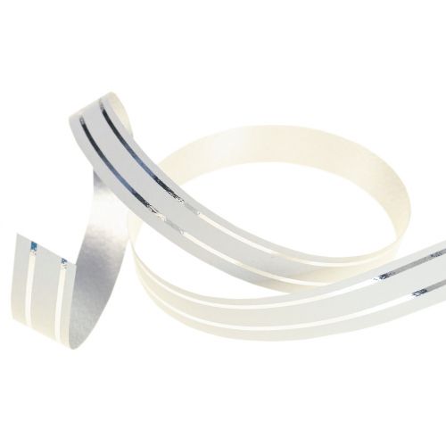 Kräuselband Geschenkband Schleifenband Weiß mit Silberstreifen 10mm 250m