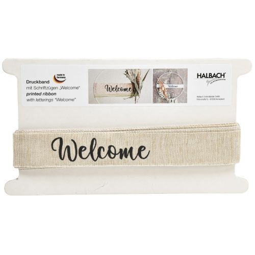 Floristik24 „Welcome“ Band Türdeko Dekoband für Türkranz 30mm 7m