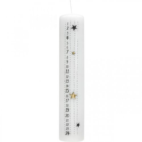 Adventskalenderkerze Weiß Stumpenkerze Weihnachten 250/50mm