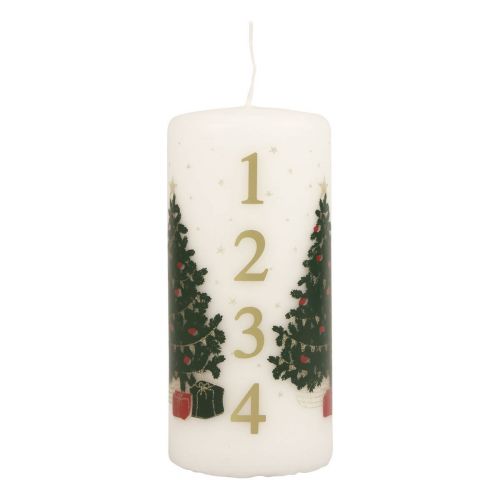 Artikel Adventskalenderkerze Weihnachten Stumpenkerze Weiß 150/65mm mit Zahlen und Christbaum