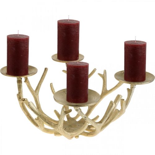 Floristik24 Adventskranz Modern Metall Kerzenständer Geweih Golden Ø49cm