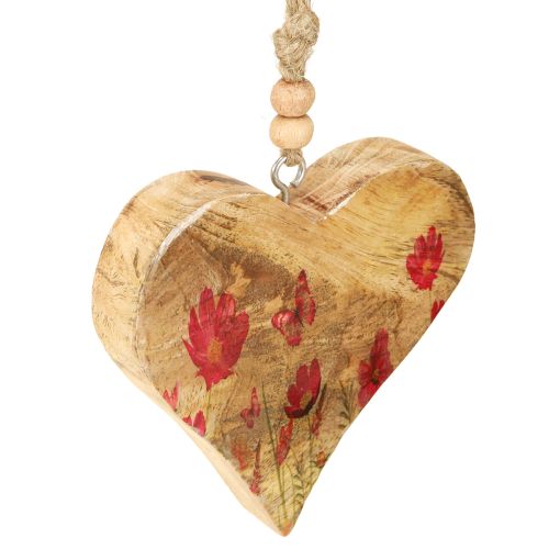 Floristik24 Anhänger Holz Herz Blumen in Natur Pink 9,5x9cm 4 St