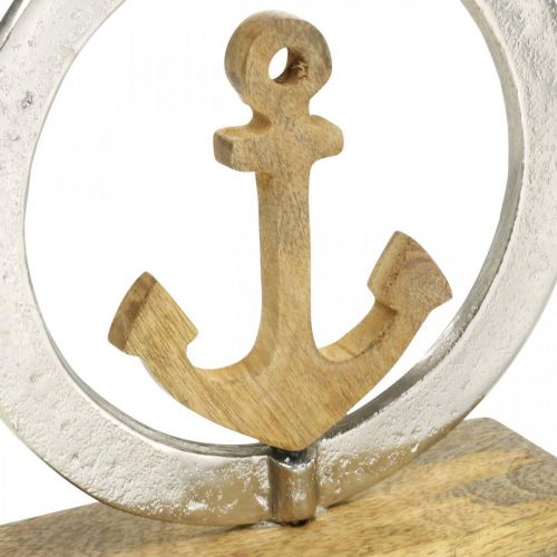 Floristik24 Maritime Deko, Holz-Anker im Ring, Skulptur, nautische Sommerdeko Silbern, Naturfarben H19,5cm
