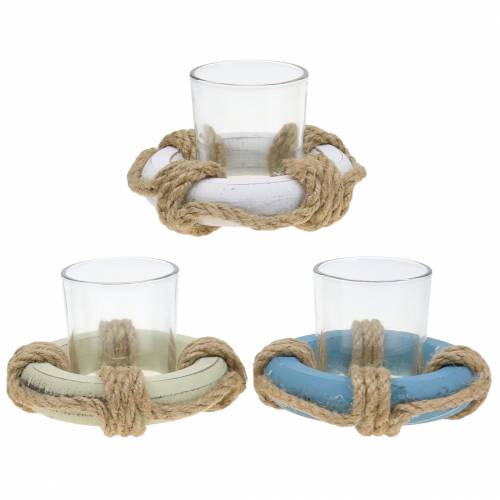 Floristik24 Windlicht Glas mit Rettungsring Ø11cm H7cm 3er-Set