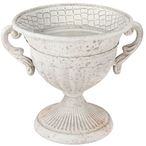 Floristik24 Antik Pokal mit Henkeln Metall Deko Vintage Grau Weiß H18cm