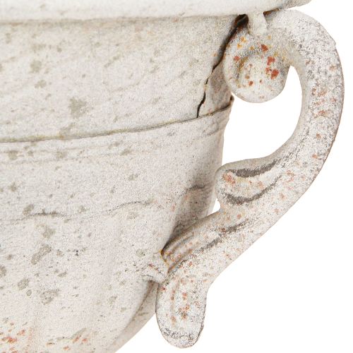 Floristik24 Antik Pokal mit Henkeln Metall Deko Vintage Grau Weiß H18cm