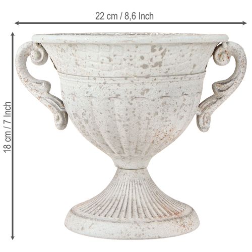 Antik Pokal mit Henkeln Metall Deko Vintage Grau Weiß H18cm | Floristik24.ch