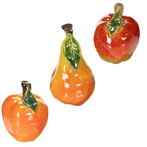 Künstliches Obst Set aus Keramik Apfel und Birne Herbstdeko 12 cm 3-teilig | Floristik24.ch