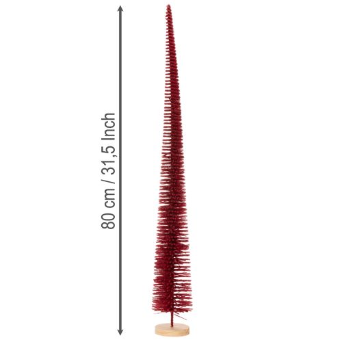 Deko-Tannenbaum aus Kunststoff schlank mit Holzfuss 80 cm rot | Floristik24.ch