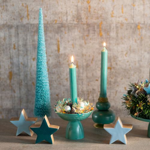 Tannenbaum Kunstbaum schlank 40cm türkis mit Holzfuss | Floristik24.ch