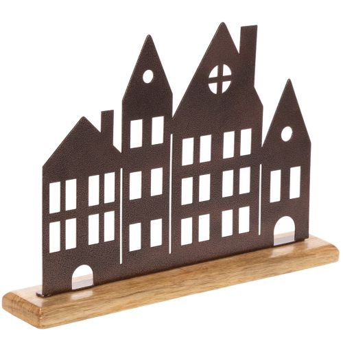 Häuserreihe aus Metall mit Holzsockel 30 cm Kupferfarben online kaufen | Floristik24.ch