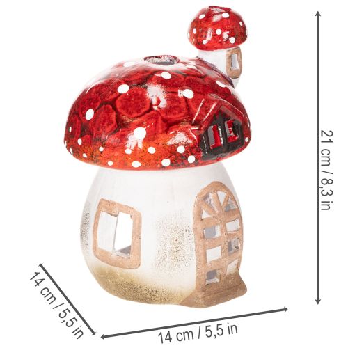 Dekoratives Pilzhaus aus Keramik für Teelicht, handbemalt, 21 cm, Rot-Weiss | Floristik24.ch