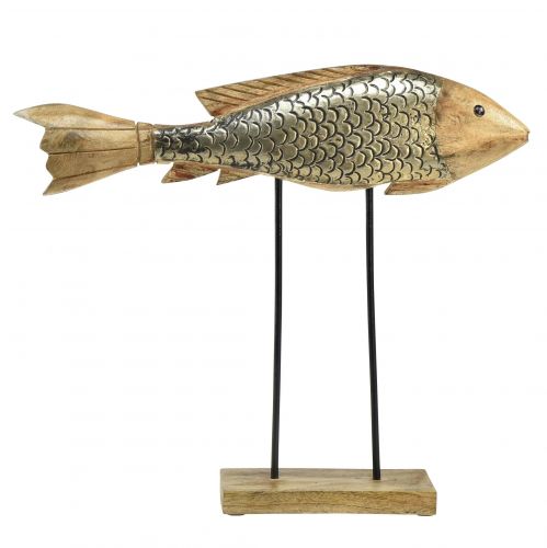 Holzfisch mit Metall Dekor Fisch Deko 35x7x29,5cm