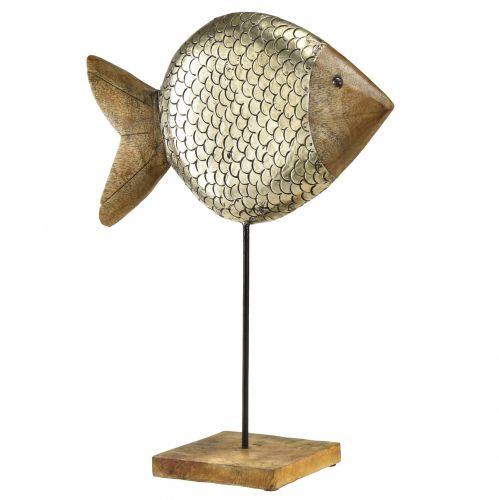Floristik24 Holz Metall Deko Fisch Maritim Messing 33x11,5x37cm